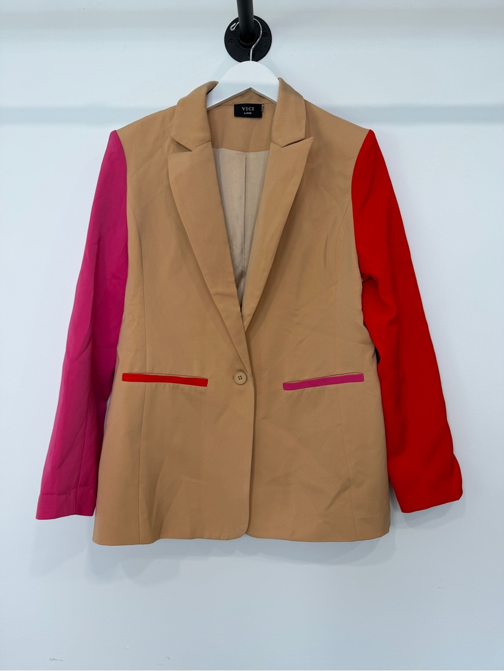 Vici This Or That Colorblock Blazer L Camel Red Pink Statement Contemporary